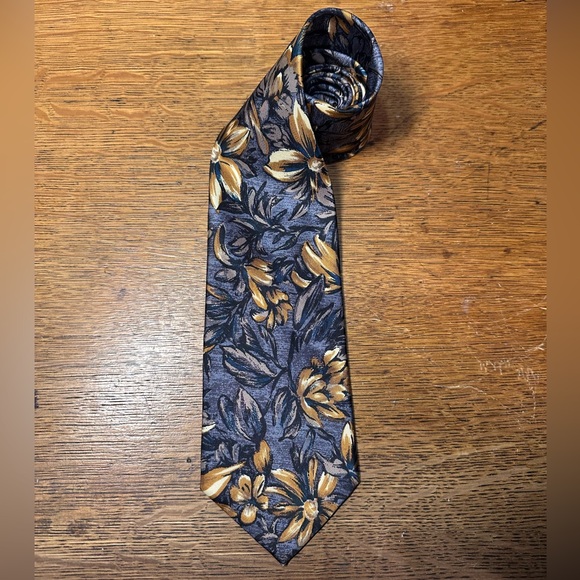 Christian Dior Monsieur Navy Blue Gold Floral Pure Silk Neck Tie - Picture 1 of 4